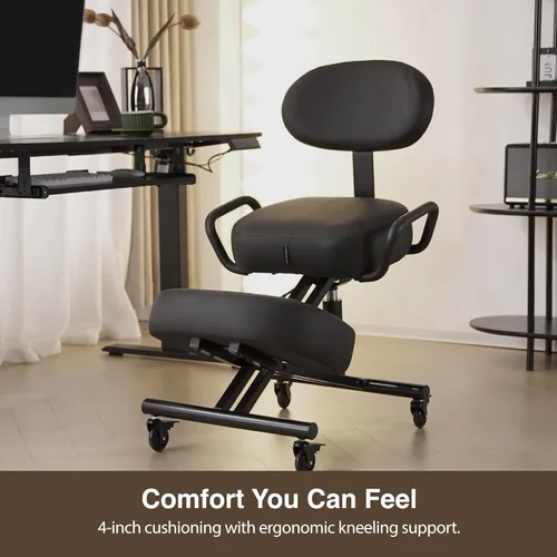 Miniatura 9 de AKONI 512B Silla ergonómica con respaldo, mejora la postura, cojines gruesos, ruedas de bloqueo para el hogar y la oficina, AKONI 512B (negro)