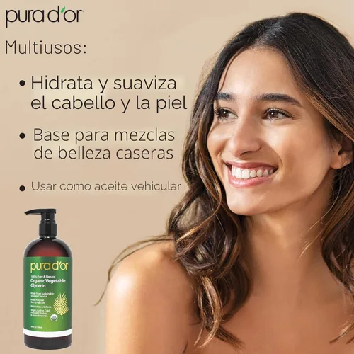 Miniatura 2 de PURA D'OR 24 oz de Glicerina Vegetal Orgánica - Derivada del Coco - Clara y Sin Olor - 100% Pura de Grado Premium, No Transgénico, Kosher, Vegana