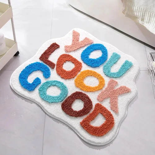 Miniatura 9 de Alfombra de baño con texto en blanco y negro con texto en inglés "You Look Good", divertida y bonita, decoración de baño, pequeña, fresca