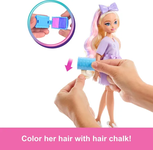 Miniatura 4 de Muñeca de moda Barbie Dream GET Ready Malibu con cabello estilizado, incluye accesorios sorpresa para el cabello y más de 15 looks