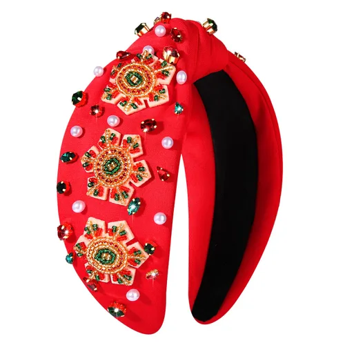 Miniatura 21 de mokkia Diadema de Navidad para Mujeres Accesorios de Navidad Lazo de Navidad Reno Copo de Nieve Diadema Rojo Verde Joyería con Perlas y Pedrería