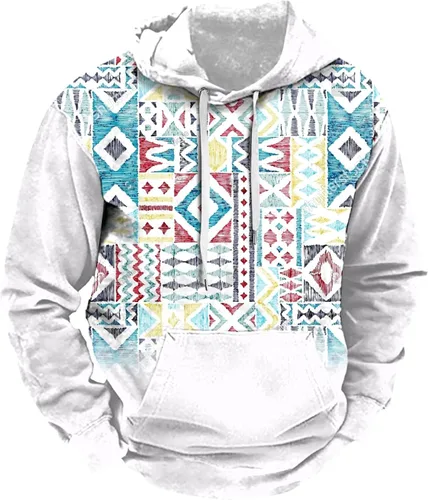 Miniatura 3 de Sudaderas con capucha para hombre, diseño de retazos a cuadros, casual, manga larga, con cordón de bolsillo