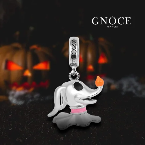 Miniatura 3 de GNOCE Colgante de plata de ley para perro fantasma con linterna de nariz, dije de perro de Halloween para pulsera o collar para mascotas