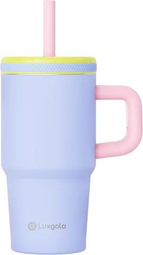 Miniatura 10 de Taza infantil de 20 oz con asa, tapa de rosca a prueba de fugas con pajita de silicona extraíble, a prueba de derrames, botella de agua reutilizable