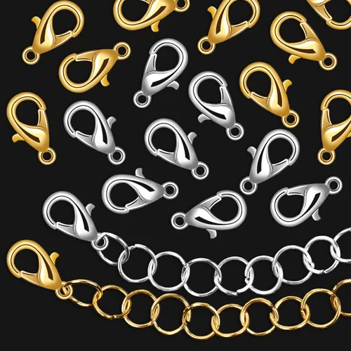 Miniatura 3 de 400 cierres de joyería con anillos de salto abiertos, cierres de pinza de langosta plateados y dorados, cierres de collar para pulseras de bricolaje