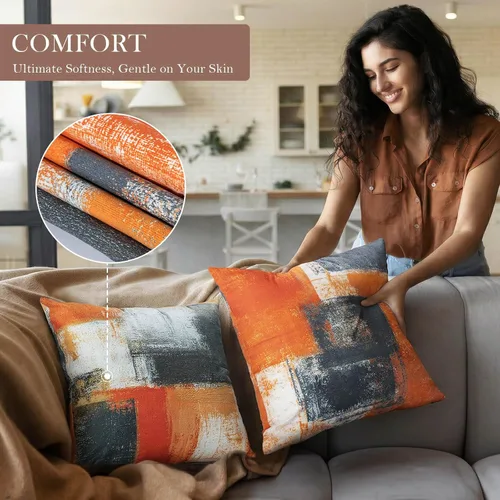 Miniatura 6 de Juego de 4 fundas de almohada de arte abstracto azul y gris de 18 x 18 pulgadas, fundas de cojín decorativas modernas para dormitorio, sofá y sala