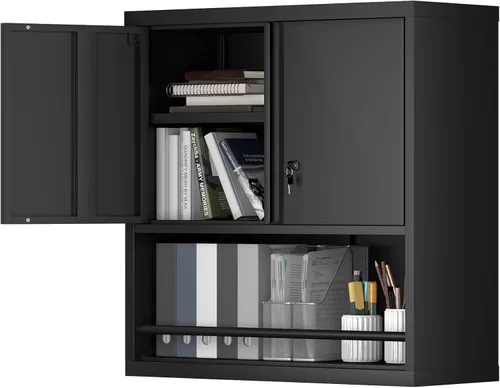 Miniatura 18 de Armario de Almacenamiento de Metal para Garaje, Armario con Cerradura Montado en la Pared, Gabinete Flotante de 12.8 pulgadas de Alto para Almacén