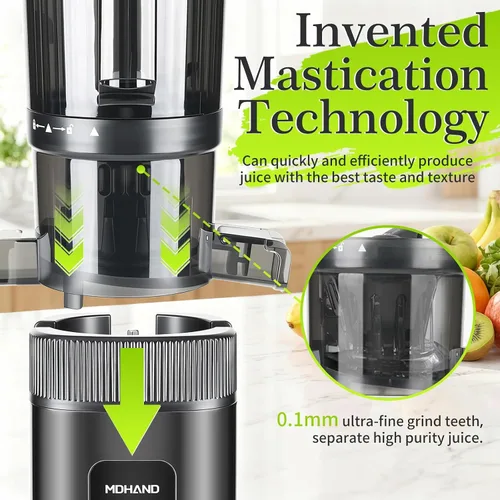 Miniatura 5 de Zeng Exprimidoras de prensado en frío – Silencioso y potente 60 RPM exprimidores de masticación lenta con canal de alimentación grande, máquinas
