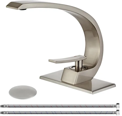 grifo de mando único para lavabo, cromo y níquel cepillado o bronce aceitado, diseño de cascada, grifo mezclador