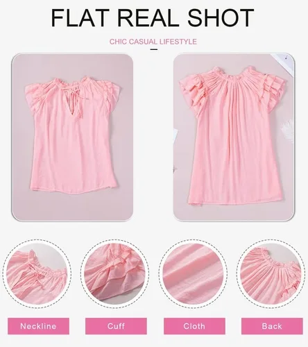 Miniatura 5 de Dokotto - Blusas informales con cuello en V para mujer, diseño de manga corta, con cordón ajustable