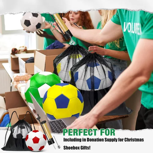 Miniatura 4 de Paquete de 6 pelotas de fútbol de Navidad desinfladas con bomba para niños, artículos a granel, pelotas de fútbol con bolsa deportiva de malla