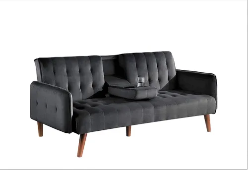 Miniatura 8 de Container Furniture Direct Cricklade - Sofá cama futón tapizado de terciopelo moderno de mediados de siglo para sala de estar con consola central