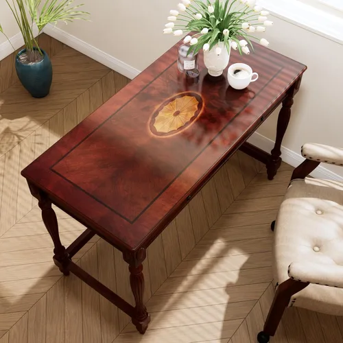 Miniatura 3 de Escritorio de madera maciza para computadora con 2 cajones de almacenamiento, mesa de tocador tradicional, escritorio pequeño de oficina en casa