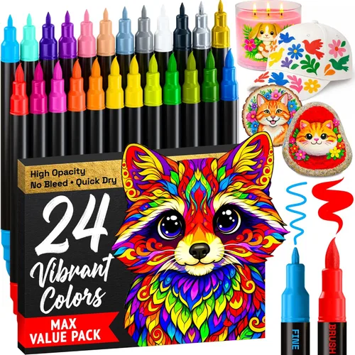 Miniatura 17 de ARTISTRO 5 marcadores de pintura acrílica negra, bolígrafos de pintura de doble punta + pincel fino ideal para caligrafía, perfectos para tela