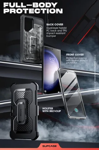 Miniatura 4 de SUPCASE Funda para Samsung Galaxy S23 Ultra con soporte, [Unicorn Beetle Pro] [2 marcos frontales]