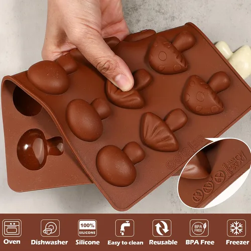Miniatura 6 de Webake Molde de chocolate de hongos, moldes de silicona de 15 cavidades con tres bonitas formas de hongo, perfecto para chocolate, dulces, fondant