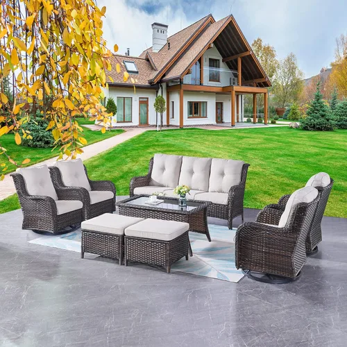 Miniatura 122 de Rilyson Mecedora de mimbre - Juego de 2 sillas mecedoras de mimbre para patio, sillas mecedoras de ratán para porche al aire libre, terraza, jardín