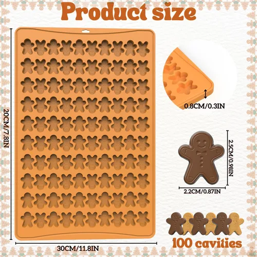Miniatura 2 de Crethinkaty Mini molde de Navidad, moldes de silicona para hombre de jengibre, 100 moldes de silicona con forma de hombre de jengibre de cavidad