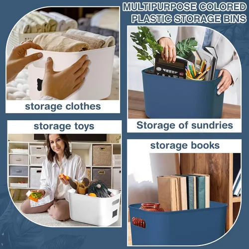 Miniatura 5 de Thyle Paquete de 12 contenedores de almacenamiento de plástico azul y blanco con tapas, contenedor de almacenamiento apilable de 7 cuartos de galón