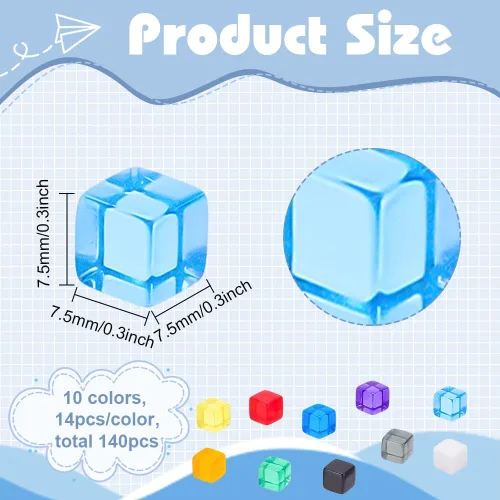 Miniatura 2 de BENECREAT 140 cubos de dados acrílicos en blanco de 10 colores de 0.295 in, varios colores, sin agujeros, con caja de almacenamiento para hacer