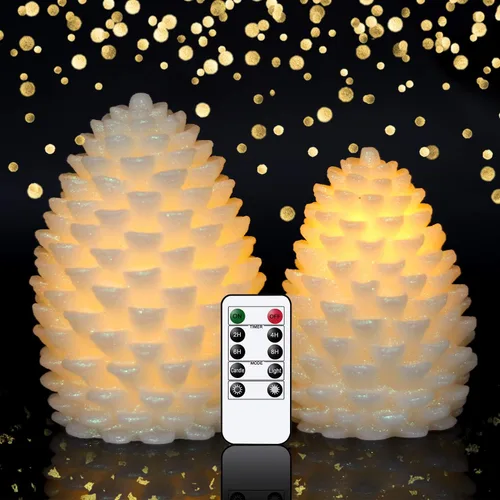 Miniatura 14 de Wondise - Velas sin llama con temporizador, con mecha parpadeante a batería, de cera real, en forma de piña, para decoración interior de vacaciones