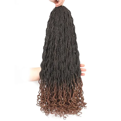 Miniatura 23 de Leeven Cabello de Ganchillo Rizado Senegalés de 12 Pulgadas, 8 Paquetes Trenzas de Ganchillo Cortas Ombre Marrón, Trenzas Havana Pequeñas #T30