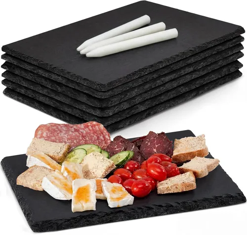 Tablas de queso de pizarra, paquete de 6 tablas de charcutería de pizarra de 8.8 x 6 pulgadas, platos de corte de piedra, bandeja negra para sushi,