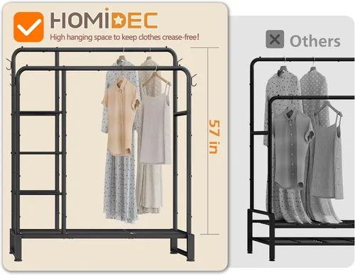 Miniatura 8 de Perchero de doble barra con estantes de almacenamiento de 4 niveles, perchero para colgar ropa, organizador multifuncional de ropa resistente
