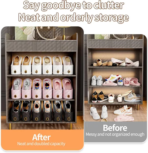 Miniatura 4 de Paquete de 15 Organizadores de Ranuras para Zapatos, Apilador de Zapatos Ajustable para Almacenamiento en Closet, Ahorrador de Espacio de Doble