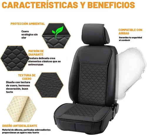 Miniatura 3 de Elantrip - 2 fundas para el asiento delantero del automóvil, protector de cuero para el asiento del automóvil, protector acolchado, antideslizante e