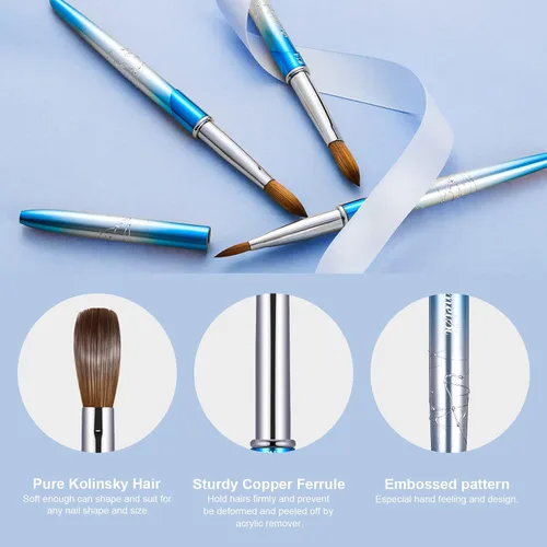 Miniatura 3 de Pincel para uñas acrílicas tamaño 16, pinceles de arte de uñas 100% puro Kolinsky de KEMEISI con mango resistente, forma ovalada, herramientas