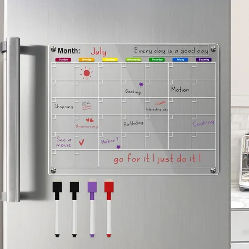 Calendario acrílico magnético para refrigerador, pizarra magnética de borrado en seco acrílico antiarañazos para refrigerador, calendario magnético