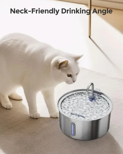 Miniatura 7 de Fuente de agua para gatos de acero inoxidable: fuente para gatos de 108 oz/3.2 L para beber Dispensador de tazón de agua silencioso para gatos