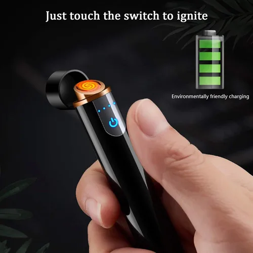 Miniatura 4 de Encendedor inteligente de huellas dactilares, recargable por USB, resistente al viento, sin llama, mini encendedor eléctrico cilíndrico