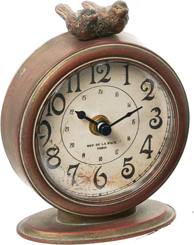 Creative Co-Op - Reloj de mesa vintage de peltre con pájaros, color marrón envejecido