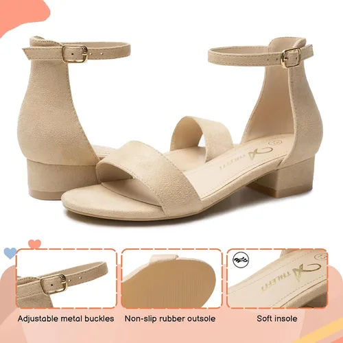 Miniatura 40 de Athlefit Sandalias para niñas, puntera abierta, correa en el tobillo, tacones bajos, zapatos de vestir para niñas pequeñas y grandes