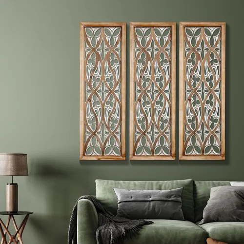 Miniatura 6 de XIAOAIKA Arte de pared de madera bohemia tallada a mano, paneles decorativos de pared grandes, escultura de madera envejecida antigua, elegante