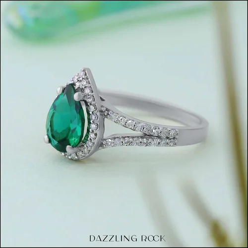 Miniatura 55 de Dazzlingrock Collection Anillo de compromiso con forma de lágrima y diamante blanco natural redondo de 0.45 quilates con halo de diamantes blancos
