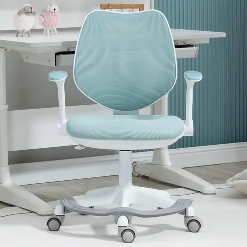 Linda silla de escritorio para niños, silla de computadora azul con reposabrazos ajustables y reposapiés, sillas giratorias para estudio, lectura,