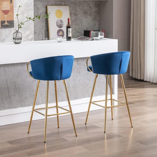 Miniatura 7 de Juego de 2 taburetes de bar de 26 pulgadas, sillas de isla de cocina con taburetes altos tapizados de terciopelo, taburetes de desayuno con respaldo