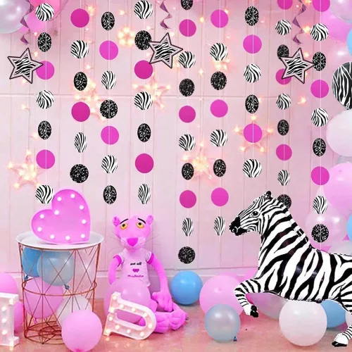 Miniatura 5 de Zebra Passion - Decoraciones colgantes de remolino rosa (26 pulgadas, 3 unidades) – Llamativa decoración de fiesta de papel de aluminio rosa – Ideal
