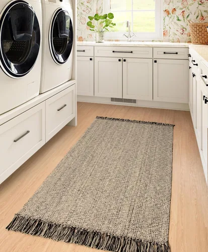 Miniatura 49 de Collive - Tapete de pasillo de cocina, 2 x 4.3 pies, tejido a mano, reversible, lavable, de algodón, color blanco/beige, para baño, pasillo