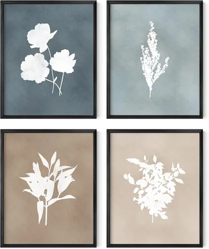 Miniatura 11 de HAUS AND HUES Arte de pared floral gris, juego de 4 pósteres de plantas para pared vintage, impresiones botánicas, cuadros de flores en blanco
