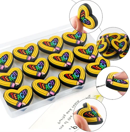 Miniatura 5 de Sunrony 12 piezas de abalorios focales de silicona para hacer llaveros, abalorios focales de silicona de personaje de maestra para bolígrafos