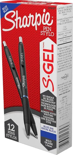 Miniatura 11 de Sharpie Bolígrafos de gel S-Gel, barril negro, punta gruesa (0.039 pulgadas), tinta azul, 12 unidades – hogar, oficina, escuela, diario, escritura