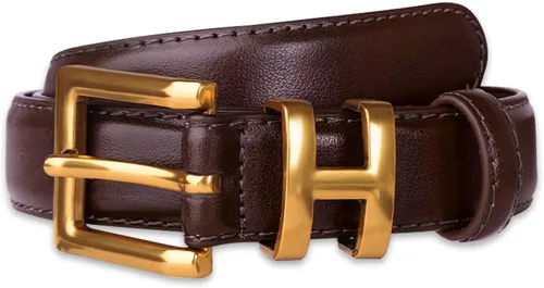 Miniatura 118 de Cinturón de cuero clásico con hebilla de metal para mujer con vestido de jeans