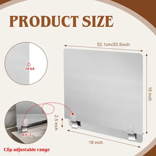 Miniatura 2 de Protector de salpicaduras de acero inoxidable para freidora comercial de 20-1/2 pulgadas de ancho x 18 pulgadas de alto, herramienta de salpicaduras