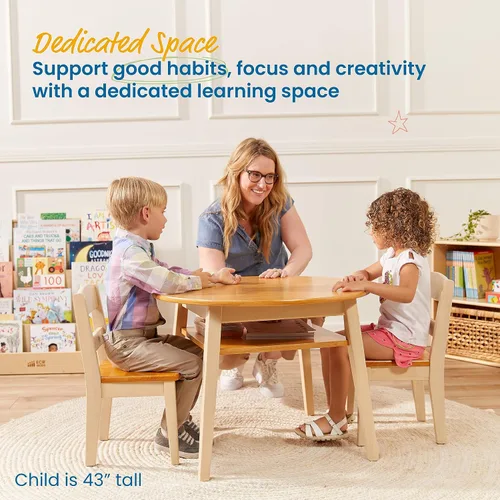 Miniatura 3 de ECR4Kids Hideaway - Juego de mesa y silla, muebles para niños, color miel/blanco antiguo, 3 piezas