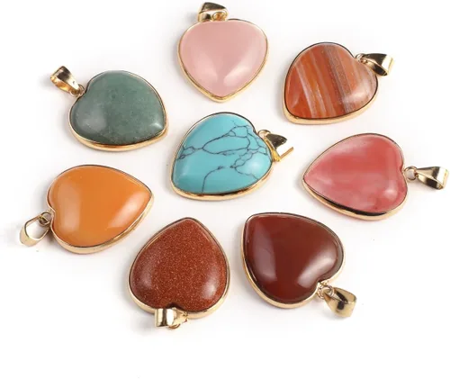 Miniatura 6 de 6 colgantes de piedra natural, colgantes de piedra de cristal en forma de corazón, dijes de piedras preciosas curativas de chakras y reiki, a granel