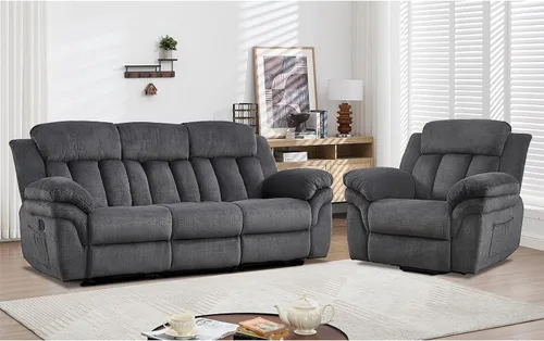 Miniatura 13 de CANMOV Juego de sofá reclinable, sofá biplaza reclinable manual y sofá de 3 plazas con reposabrazos sobrerelleno para sala de estar, muebles de Gris